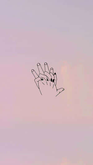 A hand with black nail polish making a peace sign against a pastel pink and lavender sky. — Friends iPhone Picture