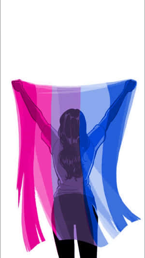 Person hält bisexuelle Stolzfahne mit erhobenen Armen im Feiern. — Bi Flag Hintergrundbild