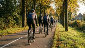 Cykelister i gyldne timer på en træbeklædt sti langs singelen i Breda