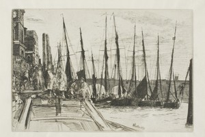 Billingsgate by James McNeill Whistler, created 1859, in Etching and drypoint with foul biting on off-white Japanese paper. Download this artwork as a high-reso — Illustration Background