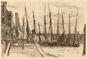 Billingsgate by James McNeill Whistler, created 1859, in Japanese paper; etching. Download this artwork as a high-resolution wallpaper for desktop, tablet, or m — Art Picture