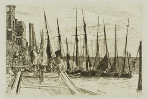 Billingsgate by James McNeill Whistler, created 1859, in Etching and drypoint with foul biting in dark brown ink on off-white Japanese paper. Download this artw — Illustration Wallpaper