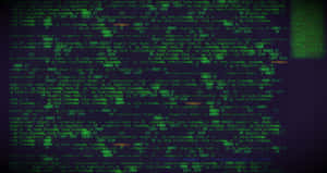 Glowing rainbow SQL code scrolling on a dark digital background. — Non Binary Wallpaper