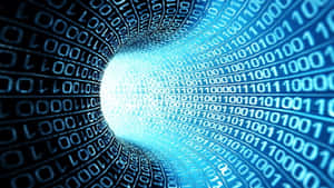 A blue digital tunnel made of binary code leading to a bright light. — Non Binary Wallpaper