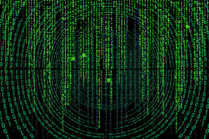 Green digital code streams falling in a recursive tunnel pattern. — Non Binary Wallpaper