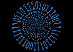 Blue binary code forms a glowing spiral against black background — Ball Wallpaper