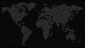 World map outline made of binary digits on a dark screen. — Coding Picture