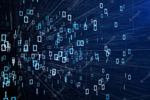 Digit biner mengalir melalui kisi digital biru yang bercahaya. — Keren Wallpaper