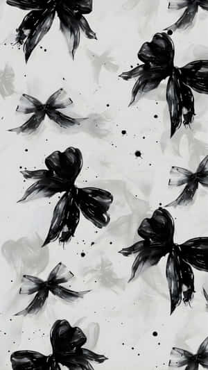 Schwarze Tintenschleifen schweben auf strukturiertem weißem Hintergrund mit grauen Waschungen und Spritzern. — Cute Bow Wallpaper