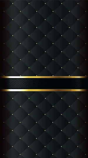 Black quilted wallpaper with gold dots and metallic gold bands.