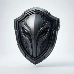 Una foto pulita in studio del back bling Black Shield, minimalista e nitida.