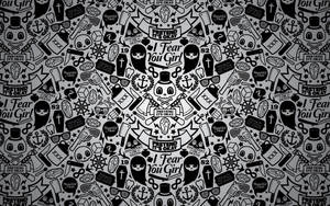 Graphic pattern of skulls top hats anchors and phrases like 'I Fear You Girl' and 'Pretend It's Okay' — Blackest Night Picture