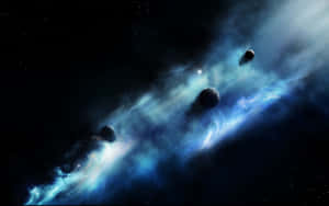 Blue cosmic nebula with planets drifting through star-filled space. — Black Space Picture