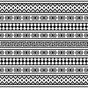 Black and white geometric tribal pattern with repeating diamond and chevron motifs. — White And Black Aesthetic Wallpaper