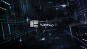 Windows 10 logo in a futuristic digital environment with binary code and glowing lines.