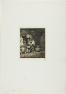 Blacksmith Facing Left by Charles Emile Jacque, created 1850, in Etching, engraving and roulette on cream China paper laid down on ivory wove paper. Download th — Illustration Wallpaper