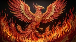 Ein atemberaubender Papierschnitt-Phönix in feurigen Farben, perfekt für dramatische Tapeten.