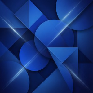 Abstract dark blue geometric composition with triangles and circles.