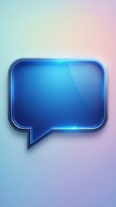 Realistisk blå gradient iPhone-tekstboble tapet med glødende kanter.