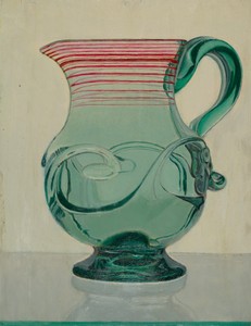 Blue Pitcher by Vincent Burzy, created c. 1936, in oil paint on paper. Download this artwork as a high-resolution wallpaper for desktop, tablet, or mobile.
