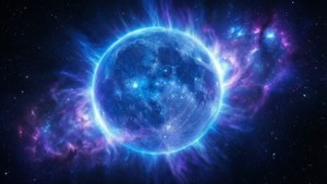 Wallpaper bintang superraksasa biru yang kuat dengan gas terionisasi dan angin bintang