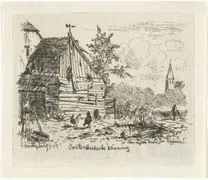 Boerenerf by Joseph Hartogensis, created 1857, in paper; etching; zinkets. Download this artwork as a high-resolution wallpaper for desktop, tablet, or mobile. — Joseph Hartogensis Wallpaper