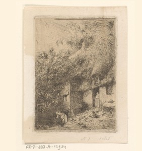 Boerenerf by Henri de Braekeleer, created 1850 - 1870, in paper; etching. Download this artwork as a high-resolution wallpaper for desktop, tablet, or mobile. — Henri de Braekeleer Wallpaper