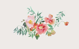 Pintura en acuarela de flores rosas y coral con hojas verdes. — Estética de flores Fondos de pantalla
