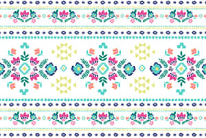 Colorful geometric floral pattern with repeating motifs and borders. — Yellow Aesthetic Flower Desktop Wallpaper
