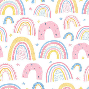 Arcoíris pastel coloridos con corazones y estrellas en un patrón repetitivo. — Lindo Feliz Fondos de pantalla