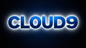 Glowing blue CLOUD9 text logo on dark background — Cloud9 Wallpaper