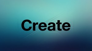 The word 'Create' in bold black font on a blue gradient background with subtle geometric lines. — Typography Wallpaper