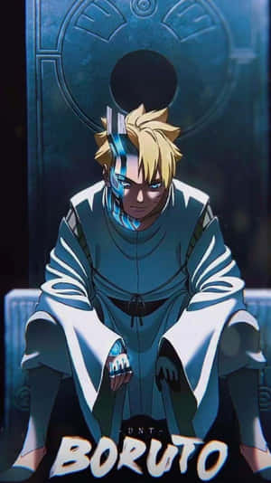 Anime character Boruto with cybernetic markings sitting on a throne. — Mobile Banking Picture