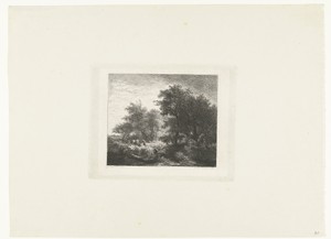 Bosgezicht by Johannes Arnoldus Boland, created c. 1860 - c. 1900, in paper; chine collé; etching. Download this artwork as a high-resolution wallpaper for desk — Johannes Arnoldus Boland Wallpaper