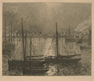 Boulogne by Theo Van Rysselberghe, created 1900, in etching with aquatint printed in gray-green on cream laid paper. Download this artwork as a high-resolution — Theo Van Rysselberghe Wallpaper