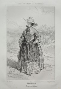 Bourgeoise by Paul Gavarni, created c. 1857, in lithograph. Download this artwork as a high-resolution wallpaper for desktop, tablet, or mobile. — Painting Picture