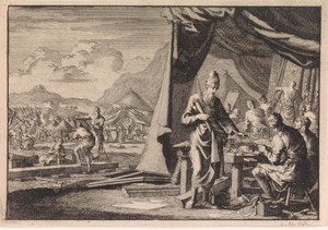 Bouw van de Tabernakel by Jan Luyken, created 1703, in paper; etching. Download this artwork as a high-resolution wallpaper for desktop, tablet, or mobile. — Art Wallpaper