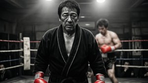 Takeshi Kitano som en bokser som står i en svakt opplyst ring