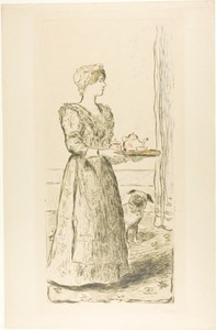 Breakfast by Jean-François Rafaëlli, created 1895, in Drypoint, etching and roulette, printed in blue, green, yellow ochre, red, and black, on buff wove paper. — Jean-François Rafaëlli Wallpaper
