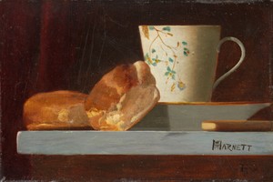 Breakfast by John Frederick Peto, created c. 1890s, in oil on academy board. Download this artwork as a high-resolution wallpaper for desktop, tablet, or mobile — Art Picture