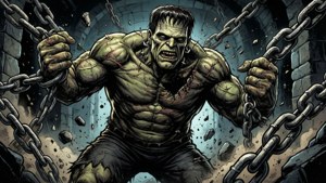 Frankensteins Monster bricht mit roher Gewalt aus seinen Fesseln aus