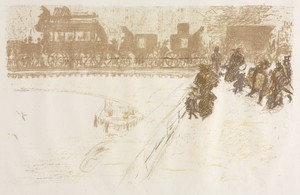 Bridge by Pierre Bonnard, created 1899, in lithograph. Download this artwork as a high-resolution wallpaper for desktop, tablet, or mobile. — Pierre Bonnard Wallpaper