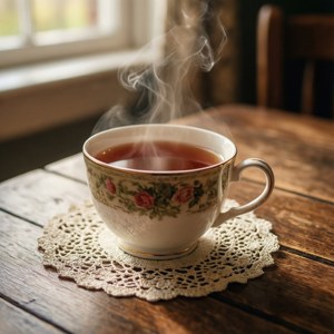 En mysig kopp Earl Grey te med ånga, perfekt för lugnande brittiskt inspirerade bakgrunder.
