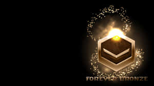 Glowing bronze hex emblem with sparkles and 'FOREVER BRONZE' text on black background. — Bronze Wallpaper