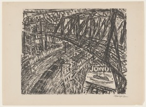 Brücke [Bridge] by Paul Gangolf, created 1922, in lithograph. Download this artwork as a high-resolution wallpaper for desktop, tablet, or mobile. — Paul Gangolf Wallpaper