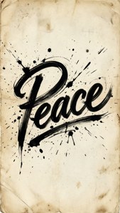 'Peace' tulisan tangan dalam skrip kuas di atas kertas
