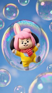Koya BT21 surrounded by bubbles.