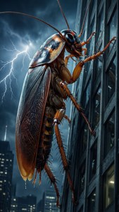 Giant alien cockroach from Men in Black on a skyscraper