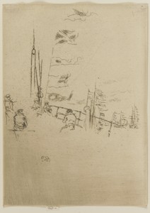 Bunting by James McNeill Whistler, created 1887, in Etching; ink on paper. Download this artwork as a high-resolution wallpaper for desktop, tablet, or mobile. — James McNeill Whistler Wallpaper