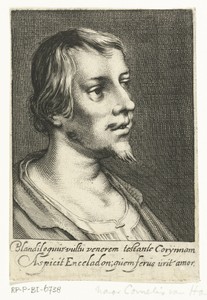 Buste van jonge man by Cornelis van Dalen (I), created 1612 - 1665, in paper; engraving. Download this artwork as a high-resolution wallpaper for desktop, table — Portrait Background